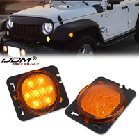 2x Euro-Style Smoked Les For Jeep Wrangler JK JKU 2007-2017 Front Fender Flare Amber Led Side Marker Lights