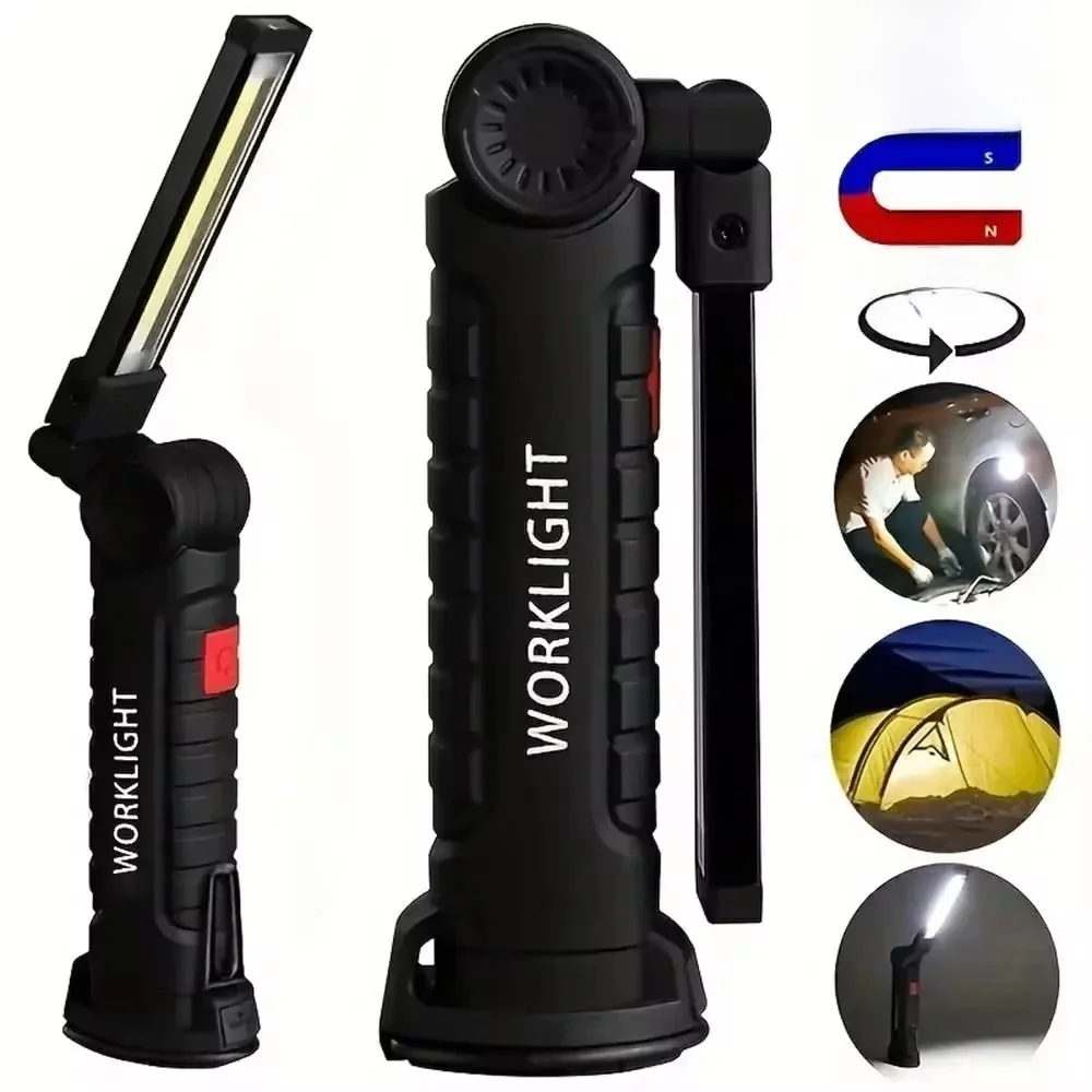 Lampe de poche LED COB Portable, Rechargeable par USB, 5 Modes d'éclairage, torche magnétique d'urgence pour Camping en plein air