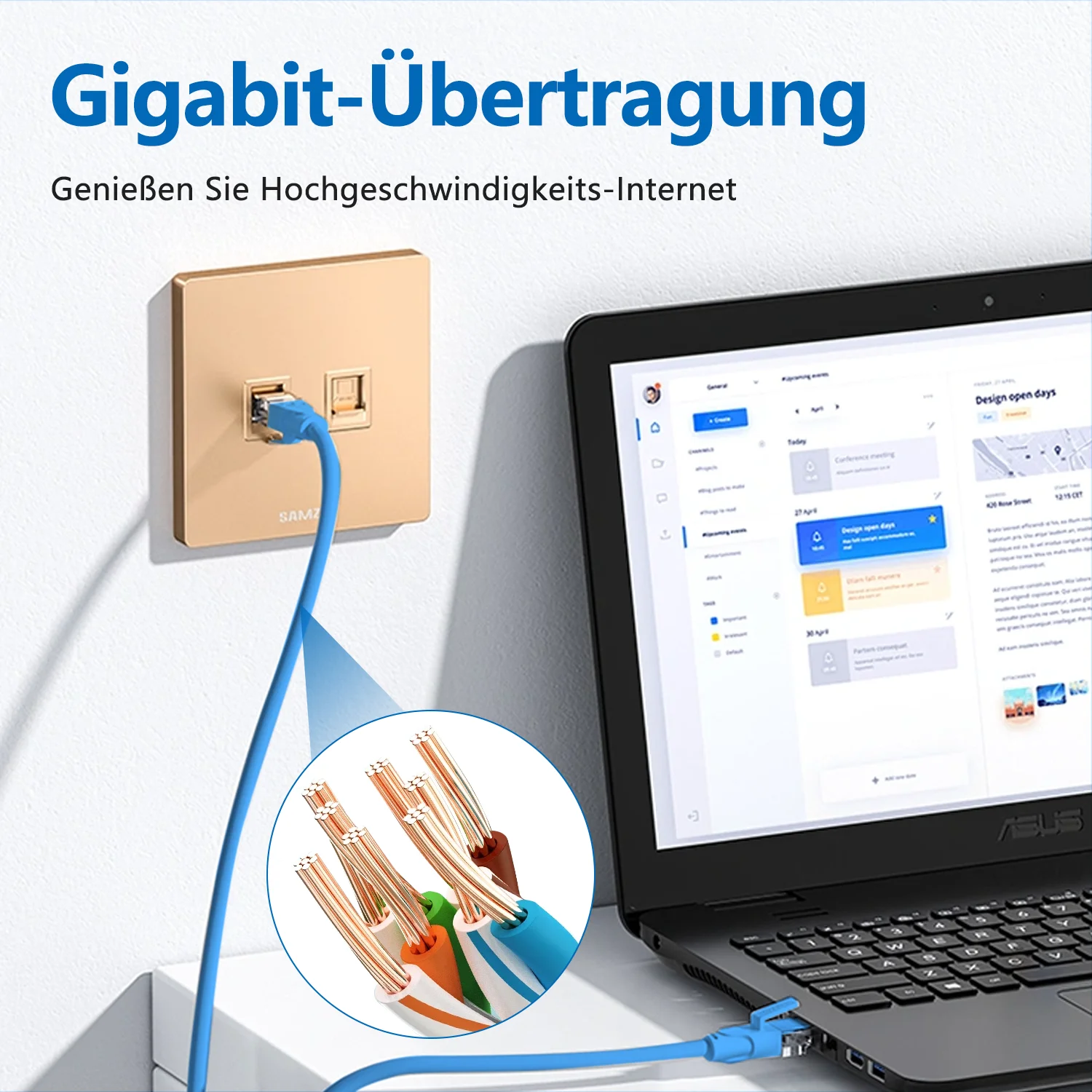 كابل تصحيح UTP Cat5e Ethernet مع قابس RJ45 باللون الأزرق