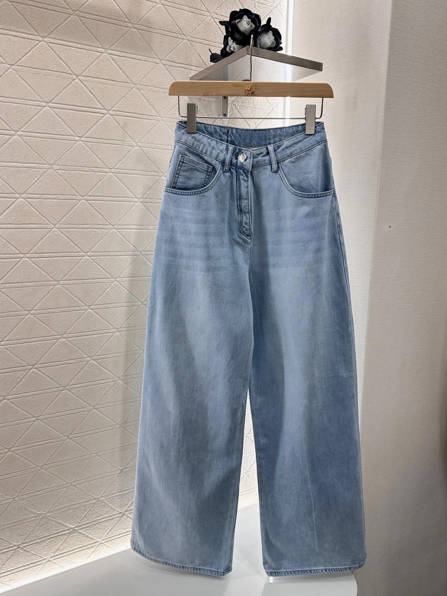

High quality spring and summer new women's twill cotton denim wide leg polished jeans SU046