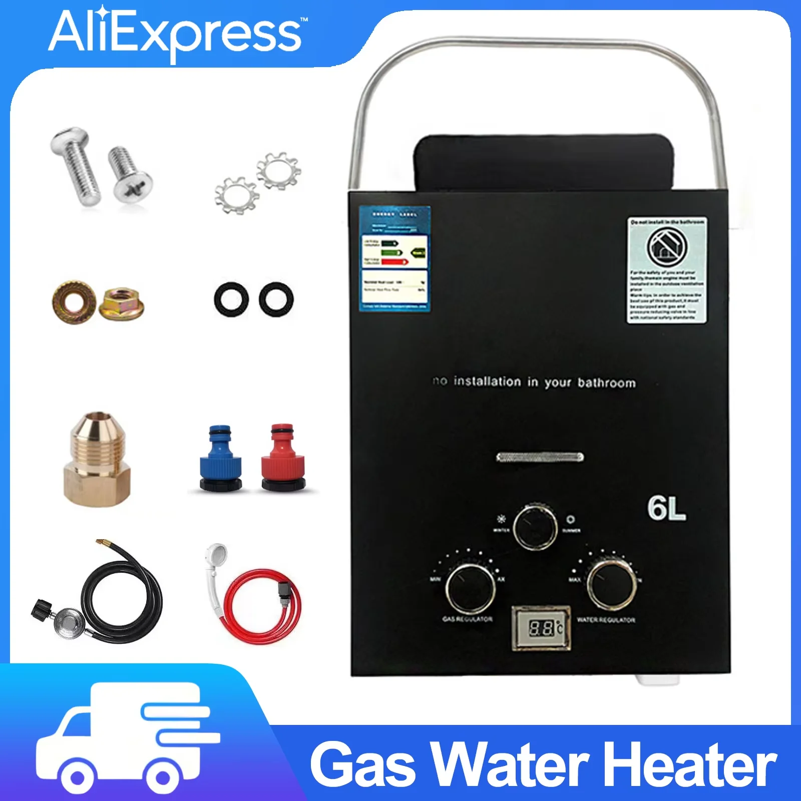 LPG Propane Gas Tankless Water Heater 6L Outdoor Camping Instant Heating Bath With show Head Hot Water Heater Car Truck Tent