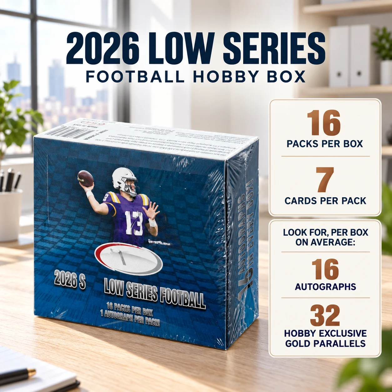 2026 Low Series Football Hobby Box, 16 Packs Per Box, 7 Cards Per Pack, Sports Trading Cards for Hobby Card Opening, Football Card Set Building and Collecting