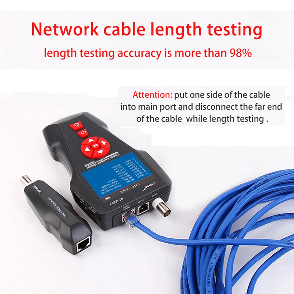 NOYAFA NF-8601 Network Cable Tester Cable Ethernet Cable Tester Tracker with POE/PING Measure Length Wiremap Tester Network Tool