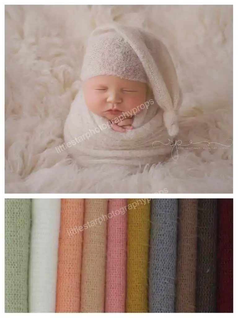 40*160cm Fuzzy Knit Wrap Beanie Hat Newborn Photography Props Baby Infant Photo Fabrics Shoot Studio Posing