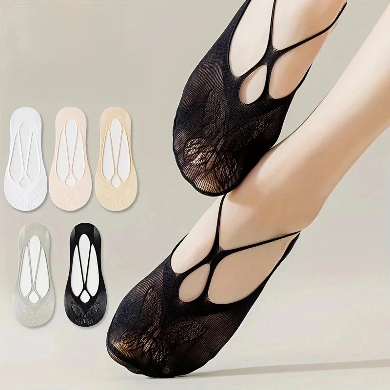 1/5 paires femmes dentelle chaussettes invisibles mode motif papillon été mince respirant confortable Silicone anti-dérapant chaussettes