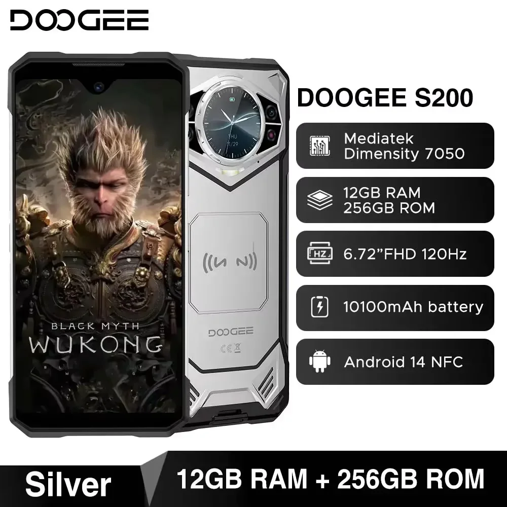 Globale Version DOOGEE S200 5G Robustes Telefon 6,72" 120Hz Display 12GB 256GB 100MP AI Hauptkamera 10100mAh Akku NFC Smartphone 6