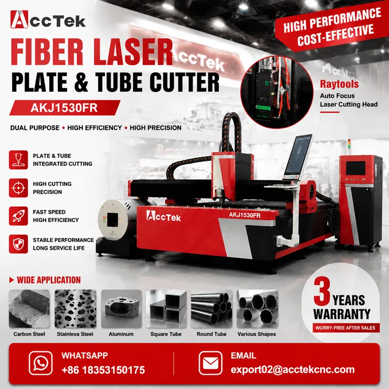 AKJ1530FR Fiber Laser Cutting Machine with Rotary Axis CNC Tube Cutter Sheet Metal Laser Cutter for Steel Pipe Profile Cutting
