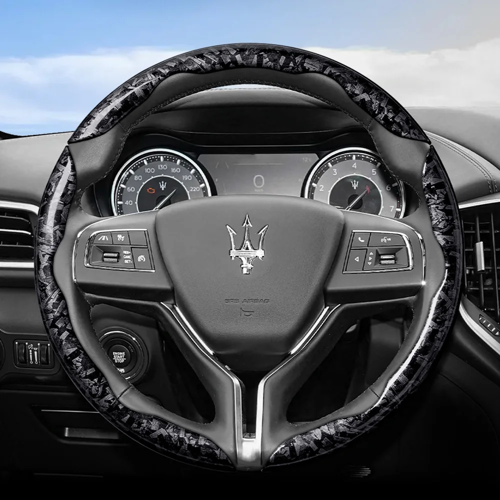 Suitable for Maserati forged carbon fiber textured steering wheel cover, durable snap-on quick installation for Grecale, Granturismo, Grancabrio, Cielo, Mc20, Gt2, Stradale, Mcxtrema, Quattroporte, Ghibli, Levante, bla