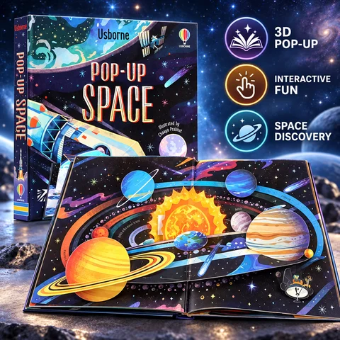 Pop-Up Space English Edition Hardcover,  Developing Observation & Spatial Imagination, Bedtime Reading Inspiring Wonder, Back to School & Birthday Surprise Gift,Interactive Science Board Book