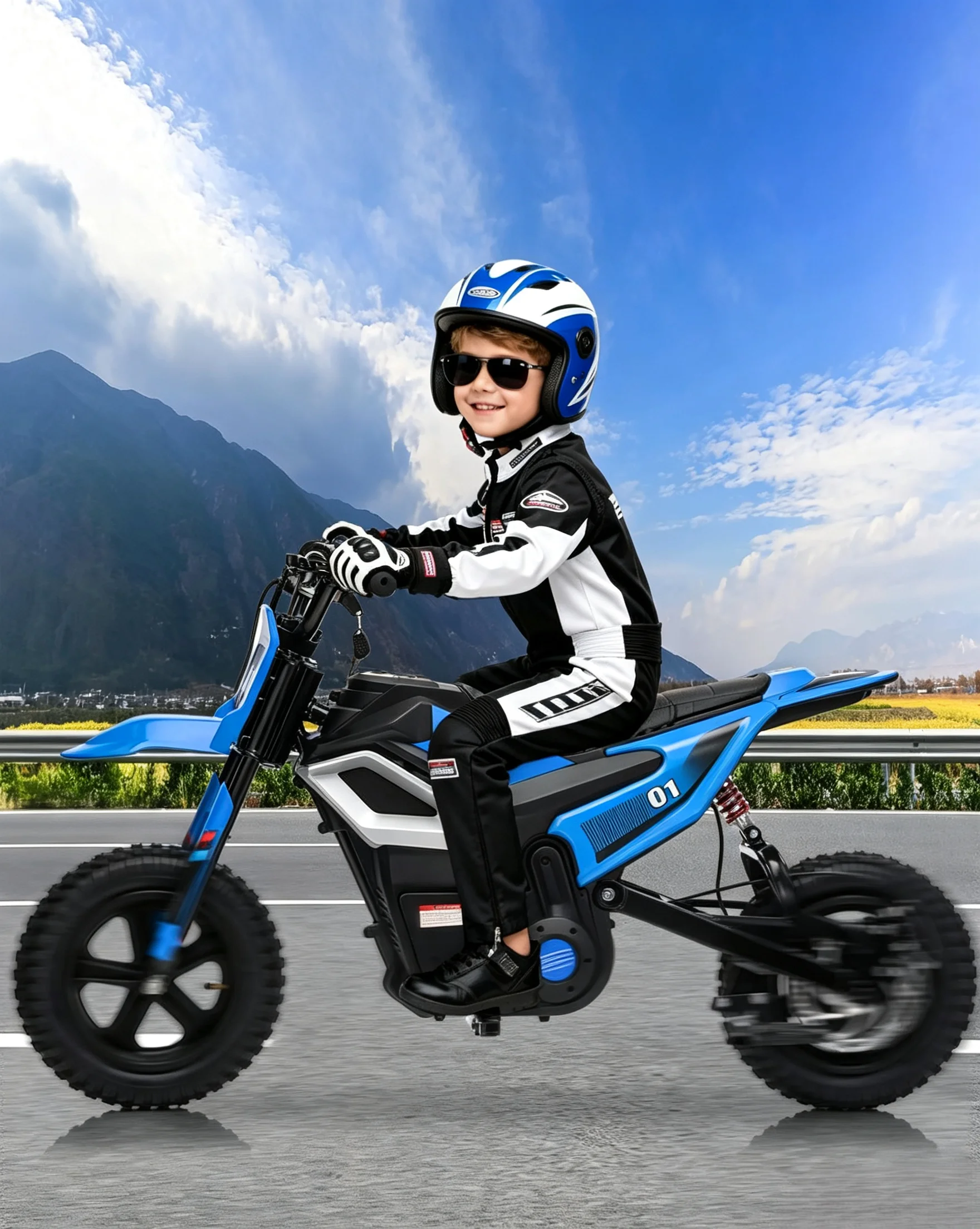 24V Kids High Speed Ride‑On Motorcycle, 350W Motor Electric Bike with 7AH Battery & Charger, US Full‑Environment‑Friendly Standard, White Blue Optional Children Outdoor Gift image 2