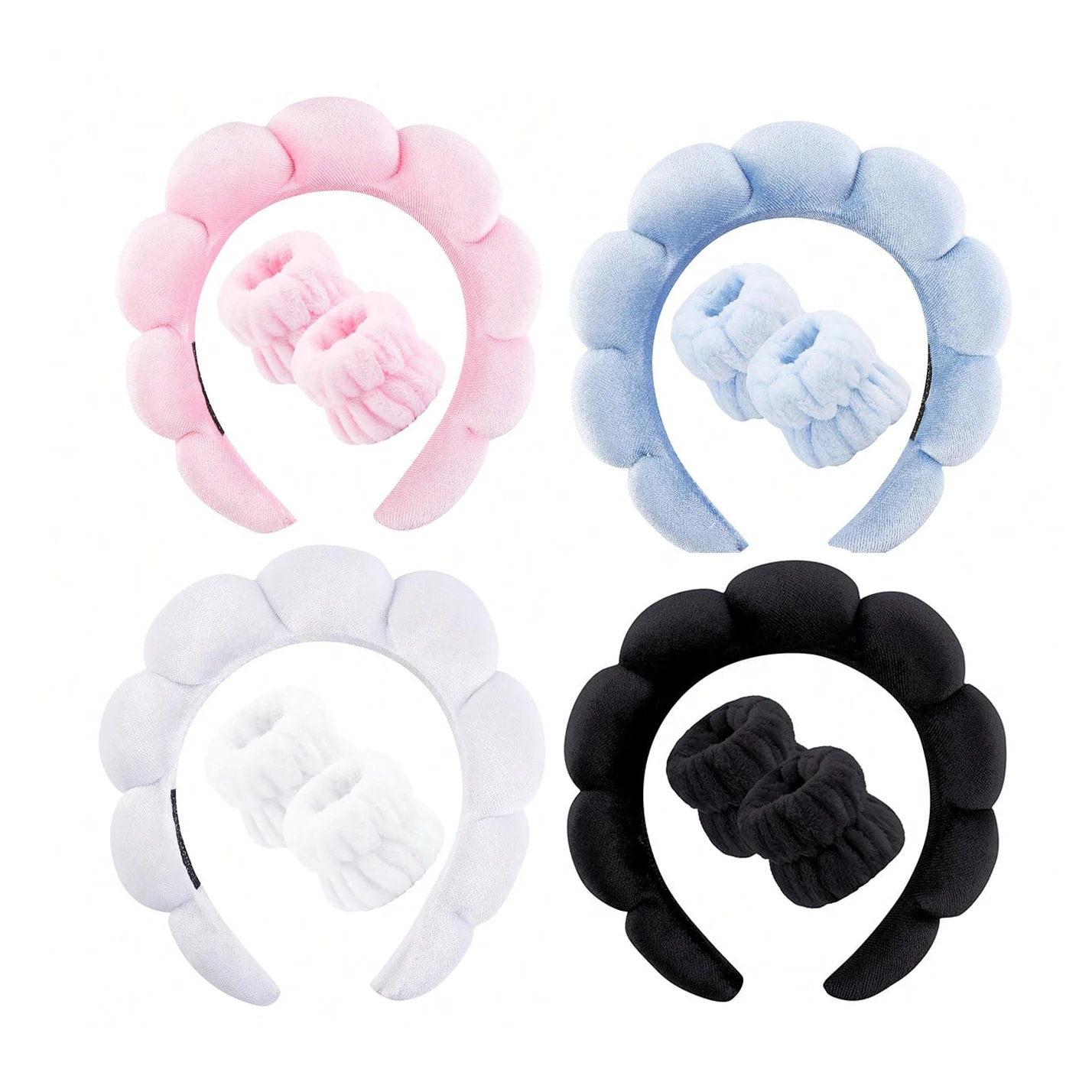 3-piece Cloud Puff Headband + Hair Tie Wristband Set, Face Washing and Makeup Water-Resistant Headband Set