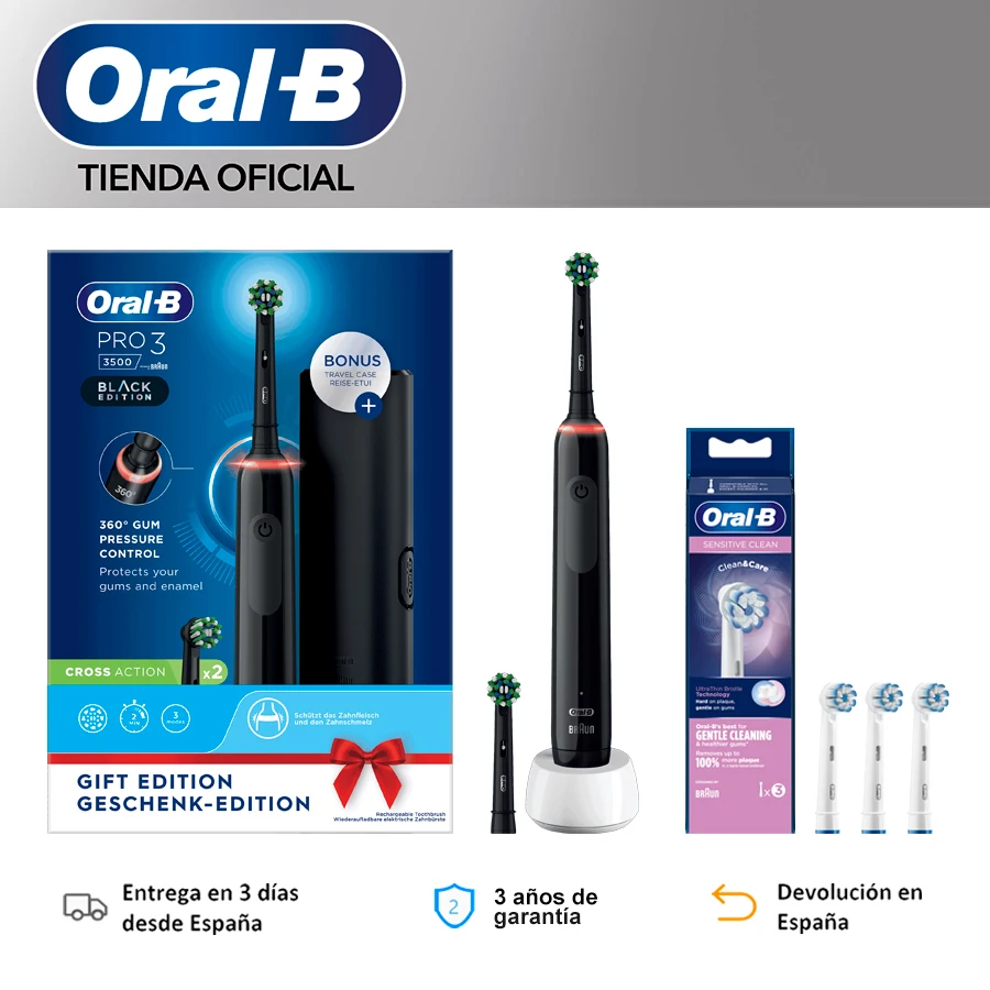 Oral-B Pro 3 3500 Điện Bàn Chải Đánh Răng Điện Oral B Bàn Chải 3D Vệ Sinh Hẹn Giờ 2 Phút 360 ° Thị Giác cảm Biến Áp Suất Đầu Tròn Pin Lên Đến 2 Tuần Loại Bỏ Tấm