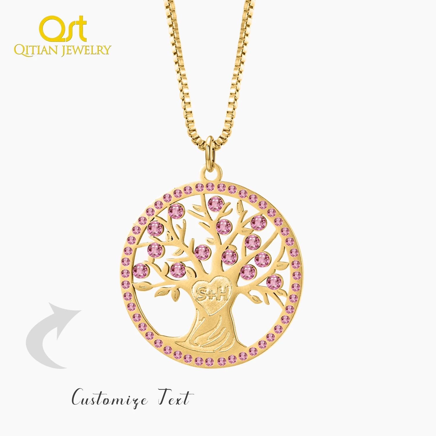 

Custom Family Tree Of Life Initials Name Necklace For Women Personalised Birthstone Pedant Gold Chain Aesthetics Jewelry