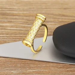 Nidin New Creative Design Shiny Crystal Zircon Pipe Shape Open Rings Adjustable For Women Girl Personality Finger Jewelry Gifts