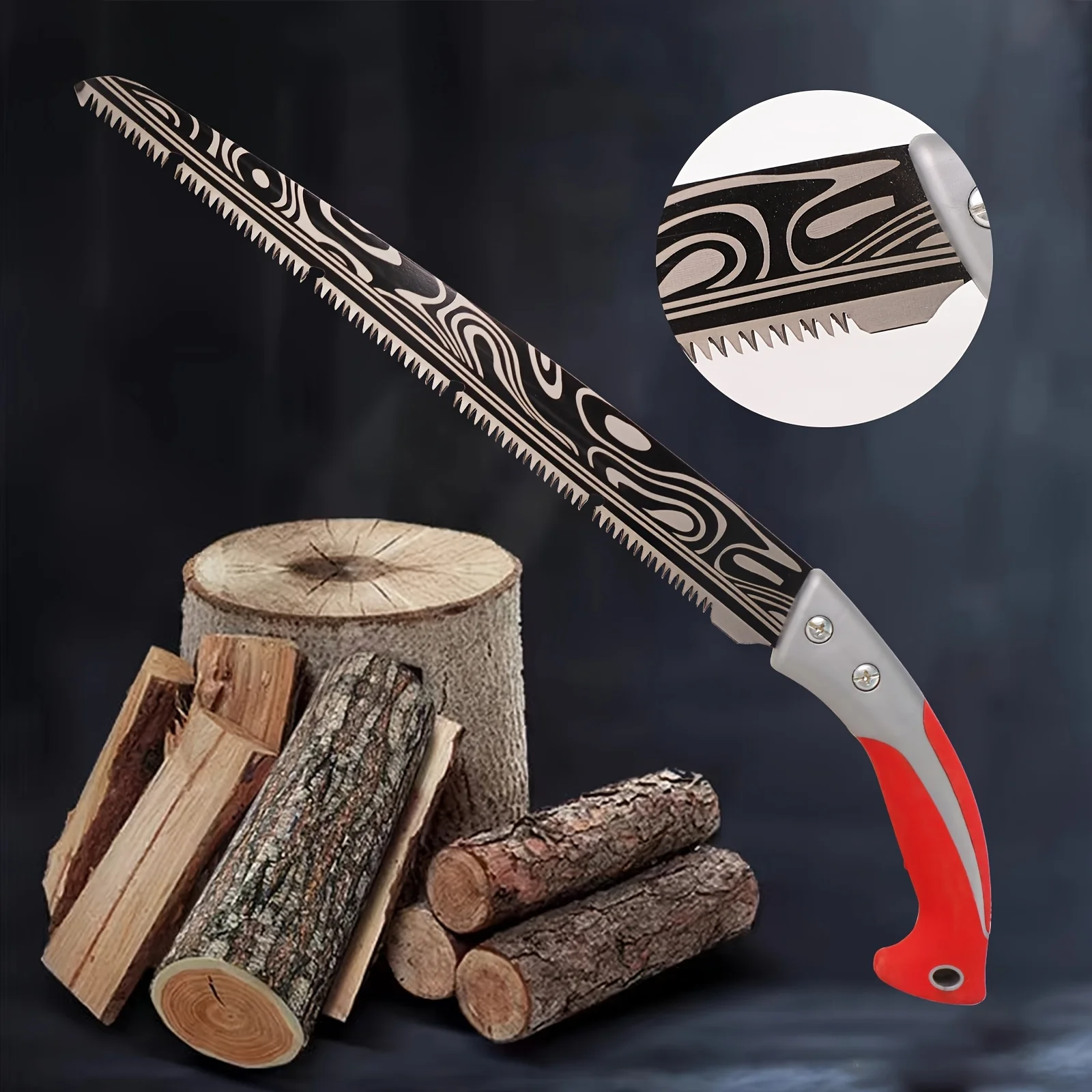 Damascus Patterned Waist Saw - Professional Pruning & Manual Logging Hand Saw for Garden Use, Ideal Outdoor Tool for Pruning