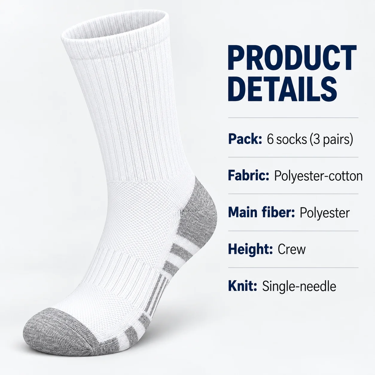 Crew Socks Polyester Cotton Blend Running Socks Arch Support Non-Slip Grip Workout Socks All-Day Comfort 3 Pairs