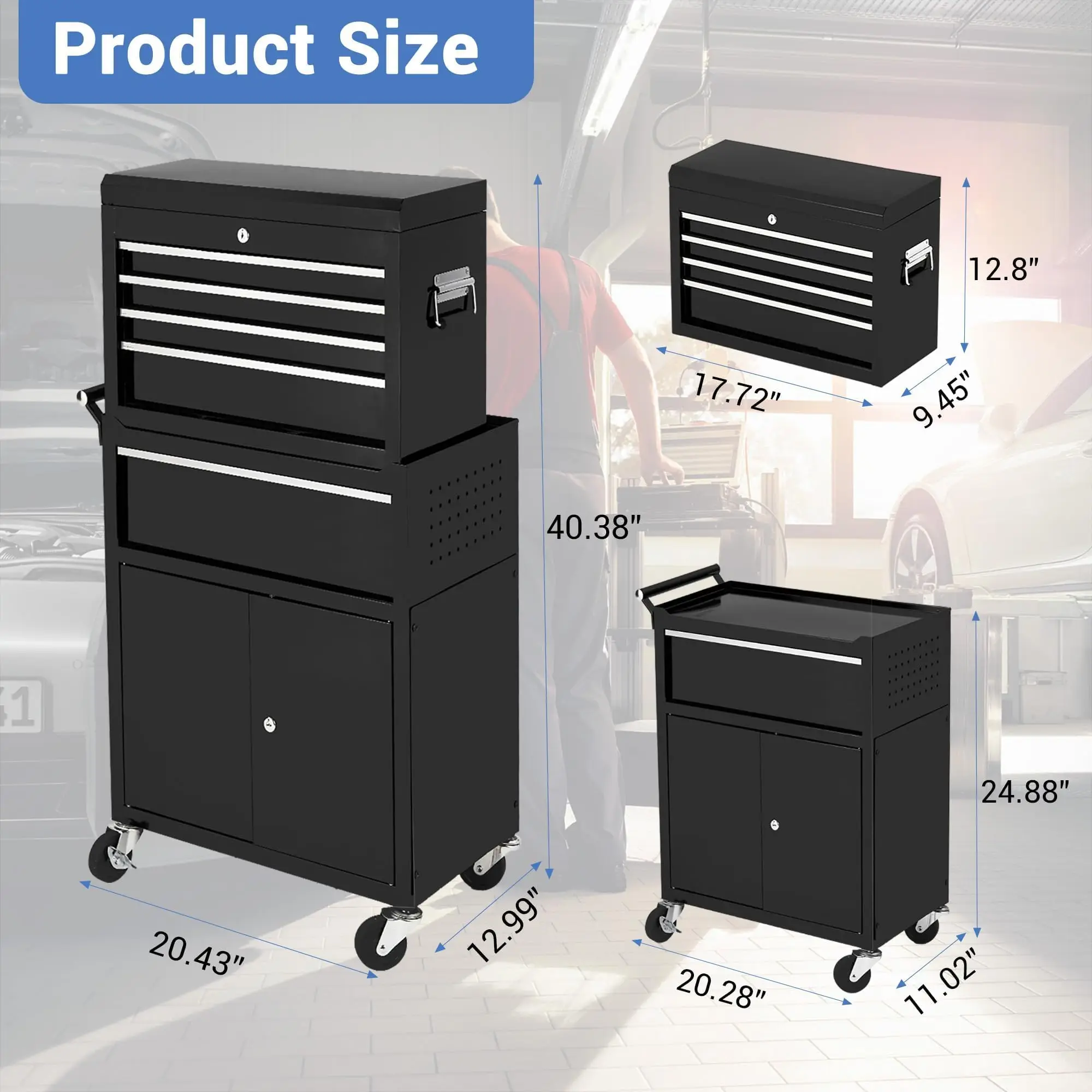 5-Drawer Rolling Tool Chest with Wheels and Locking System, Portable Tool Cabinet for Garage, Workshop, Mechanic, Heavy Duty Tool Box with Drawers, Detachable Storage for Home and Shop
