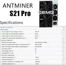 

MI ОРИГИНАЛ Bitmain Antminer S21 Pro 234T 3510W 15J/T BTC Bitcoin Miner