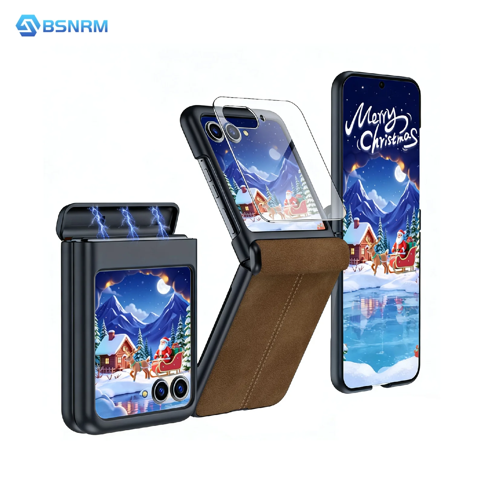 

Рождественский подарок для Motorola Razr 60 2025/Razr 50 2024, с защитной пленкой для экрана, тонкий матовый противоударный чехол из искусственной кожи для ПК, коричневый