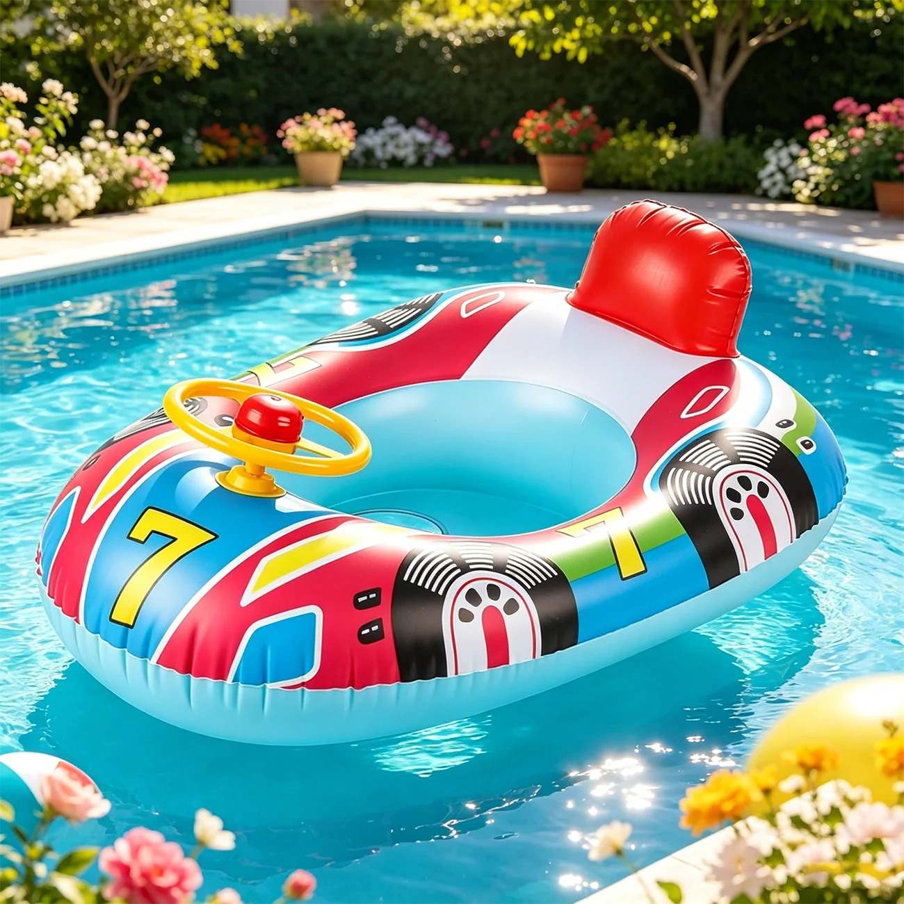 Inflatable Steering Wheel Pool Float for Kids Interactive Swim Ring