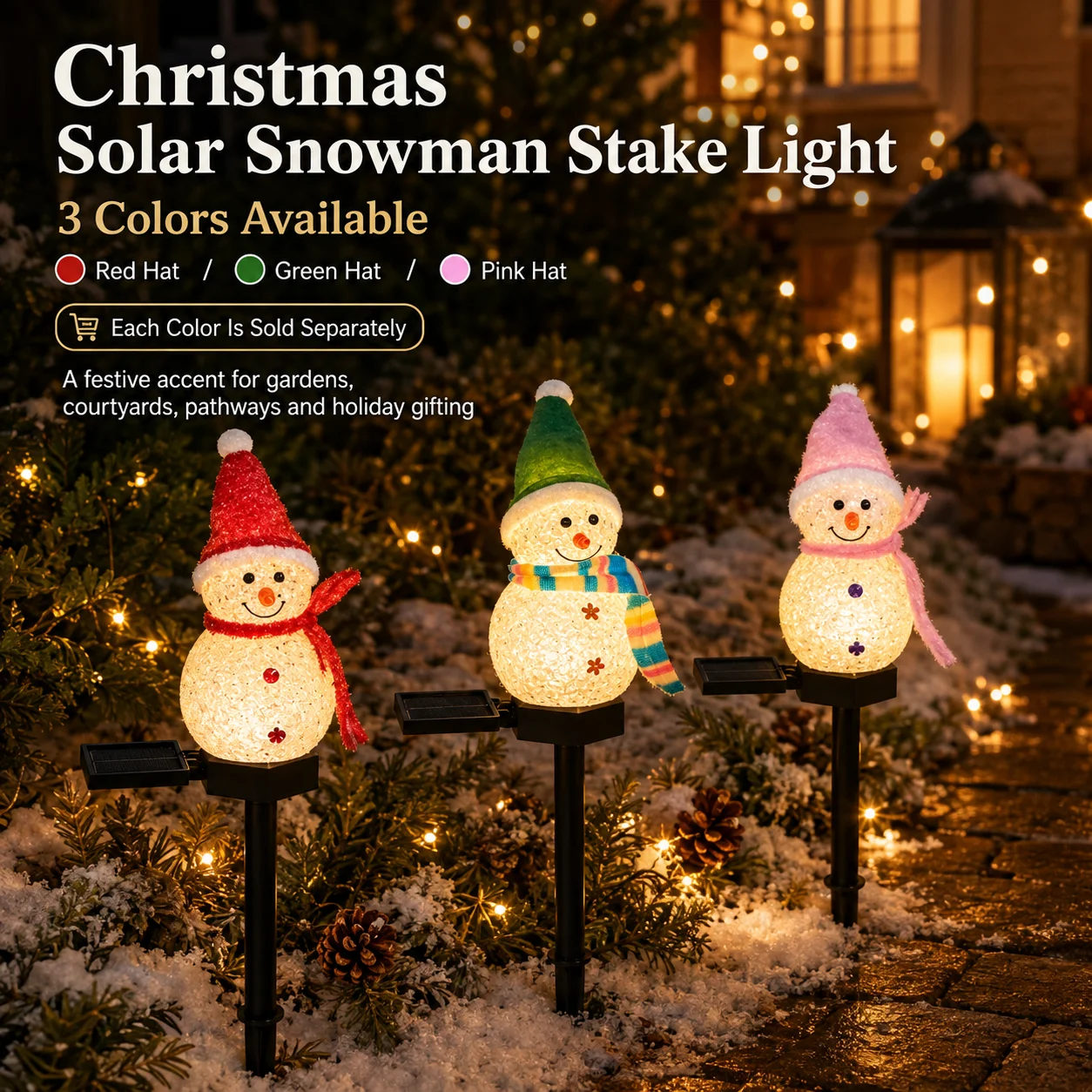 Solar Snowman Garden Stake Lights LED Christmas Outdoor Decorations for Yard Lawn Pathway Patio Holiday Decor