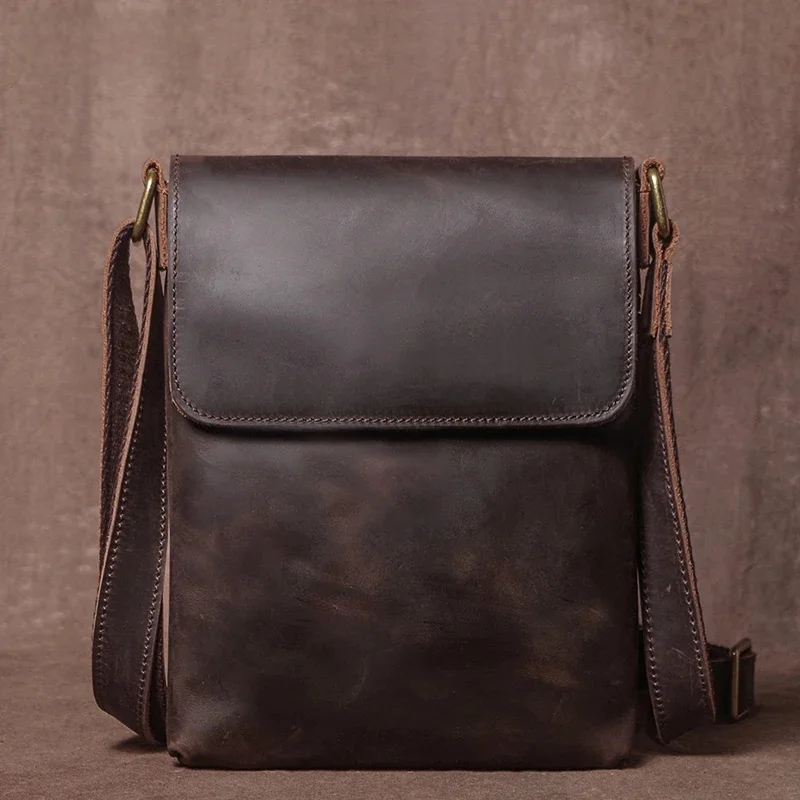 GURO wysokiej jakości torba na ramię z prawdziwej skóry moda męska torba typu crossbody Crazy Horse torba ze skóry wołowej codzienna mała tornister — zdjęcie 2
