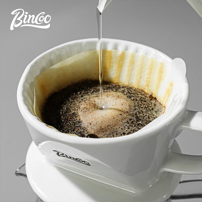 Bincoo Dripper with Handle and Saucer, Origami-Style Ceramic Pour Over Coffee Filter