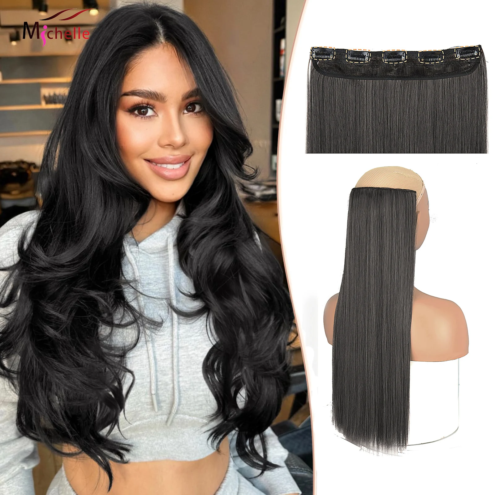 

Заколки для наращивания волос цельные 5 зажимов настоящие человеческие волосы Remy для наращивания длинные прямые шиньоны 3/4 заколки на всю голову для женщин