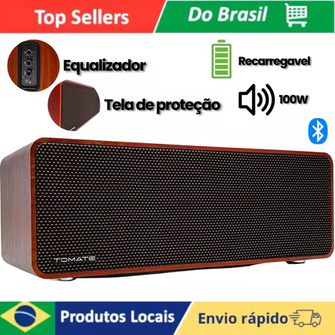 Caixa De Som Bluetooth Soundbar 100W Portatil Recarregavel Com USB Cartao De Memoria E Entrada Auxiliar