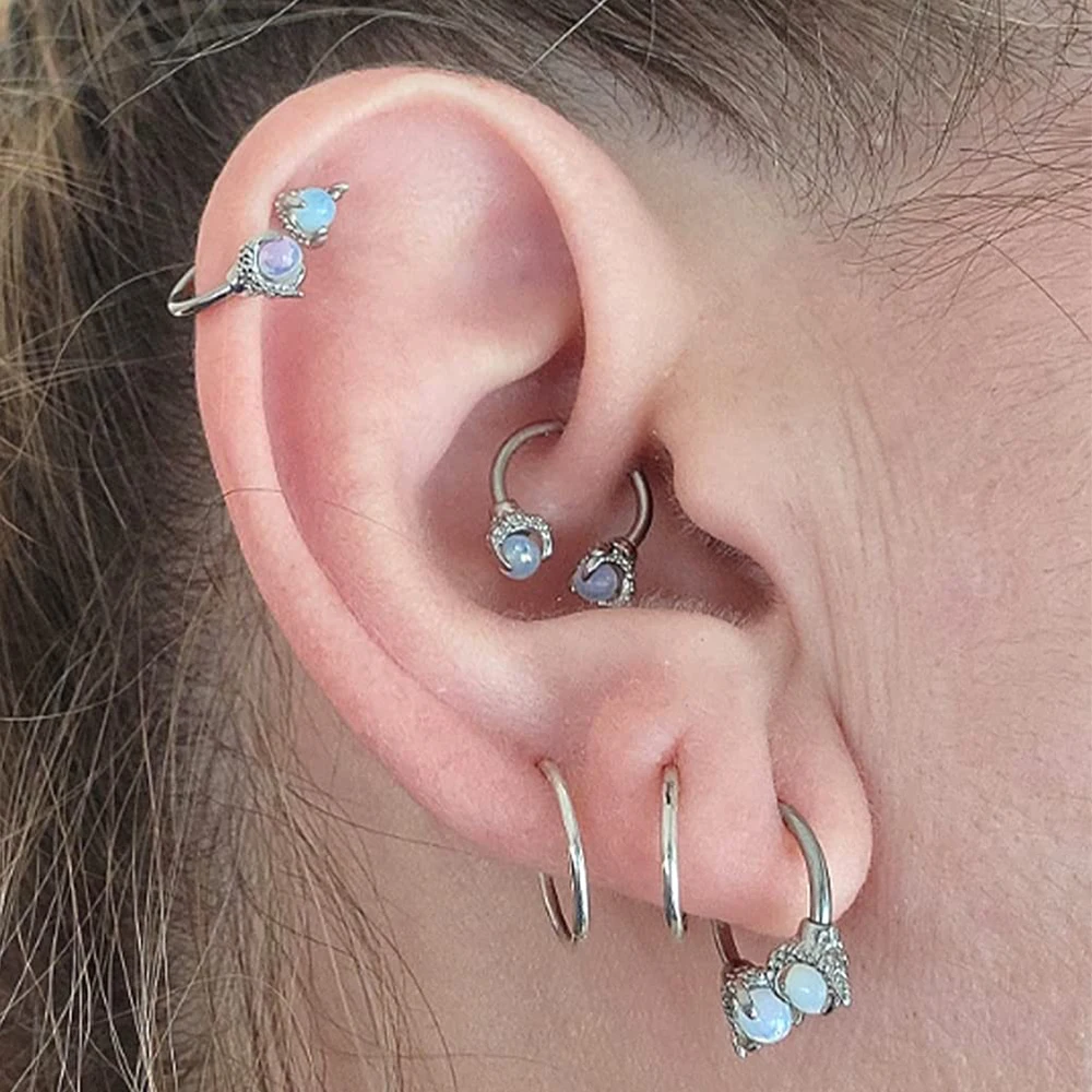 1PC 316L Surgical Steel Dragon Claw Stone Horseshoe Barbell Prong Opal CBR Ring Tragus Cartligae Earrings Daith Piercing Jewelry