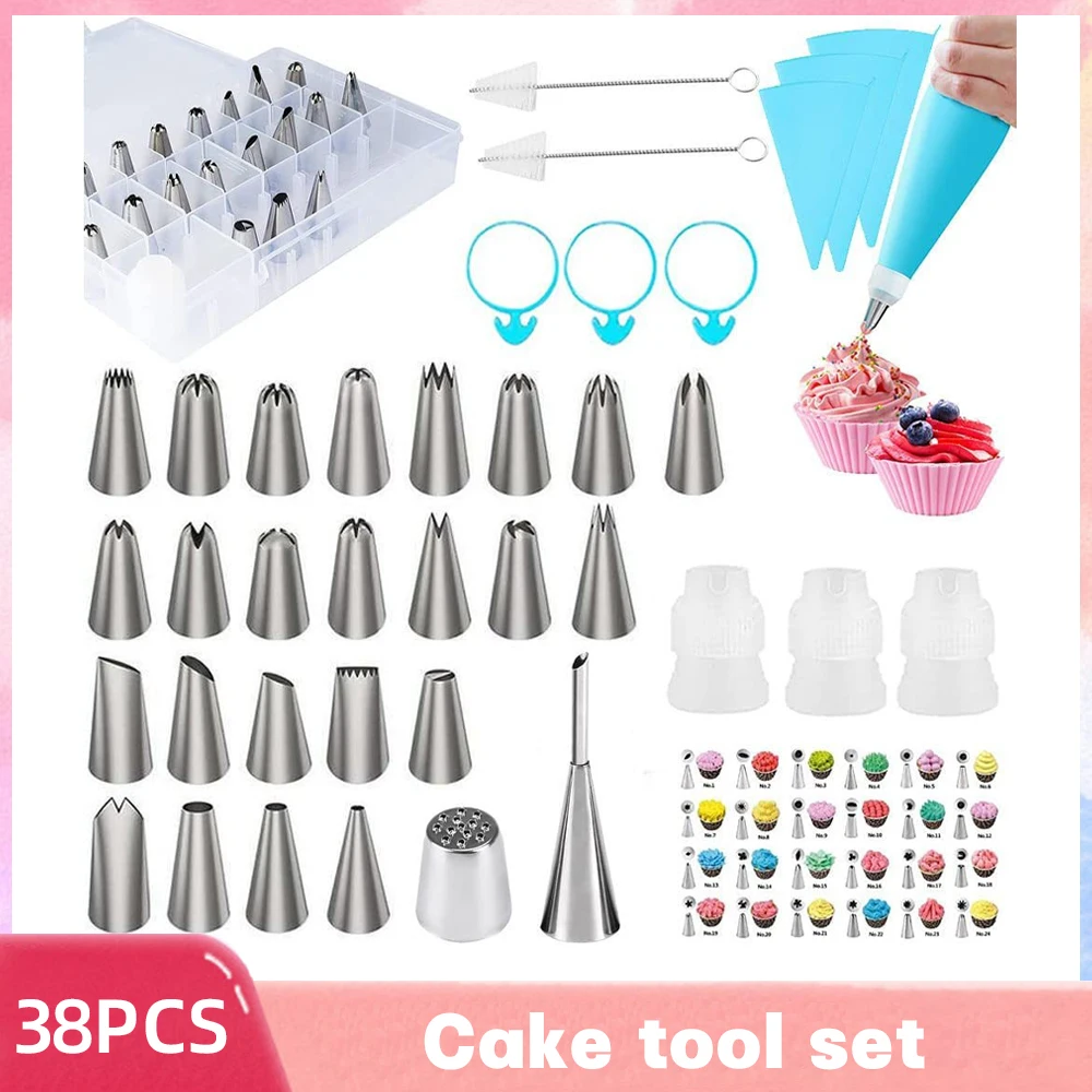 

33/38/40/52PCS Cake Decorating Tools Reusable Stainless Nozzles Multi Flower Shapes Nozzles Baking Tools for Cupcake Cookies