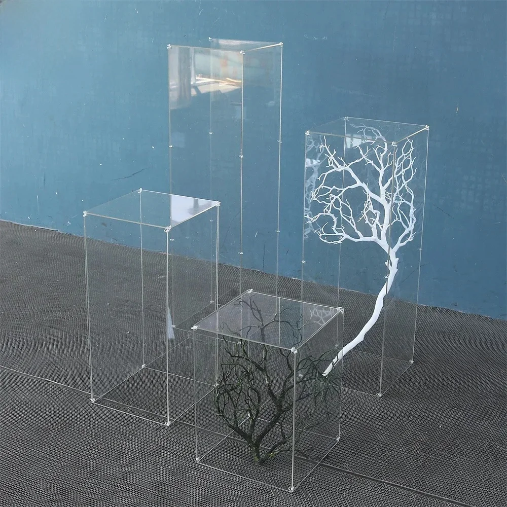 Bruiloft Podium Tafel Centerpieces Achtergrond Acryl Transparant Weg Lood Kristal Opvouwbare Kolom Bloemenstandaard Decoraties - afbeelding 2