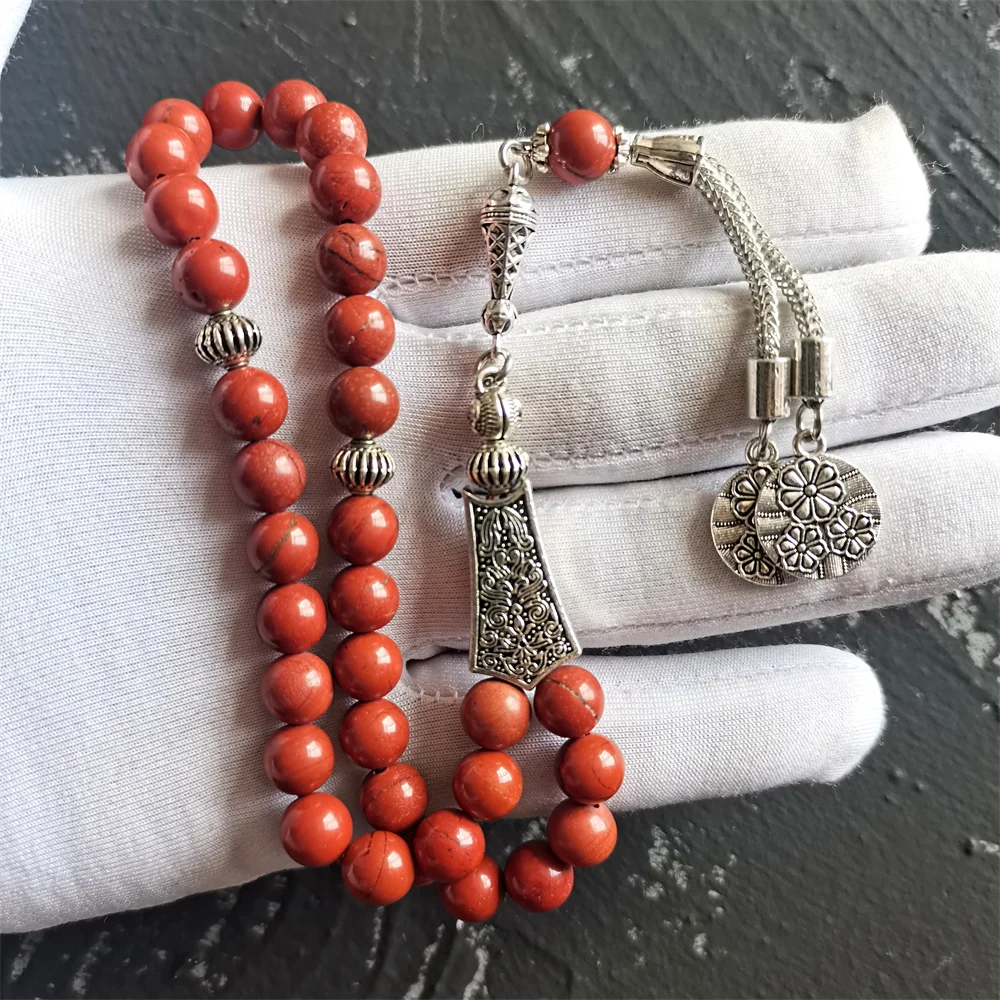 

Grade AAA red jasper stone beads necklace muslim rosary tesbih 33