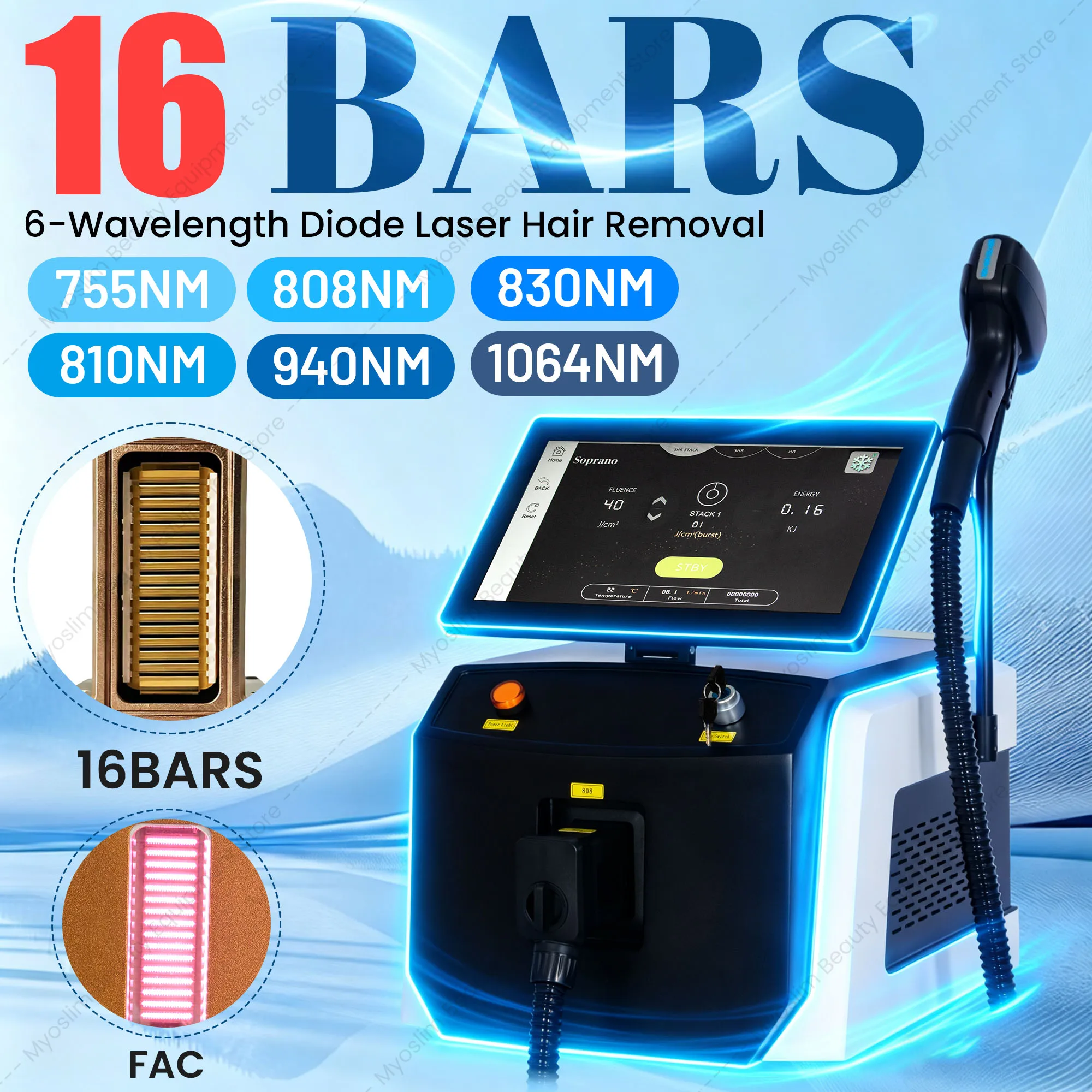 Professional 808nm Diode Laser Hair Removal Device 7000W Painless Permanent Ice Titanium Body Hair Removal Machine for Salons