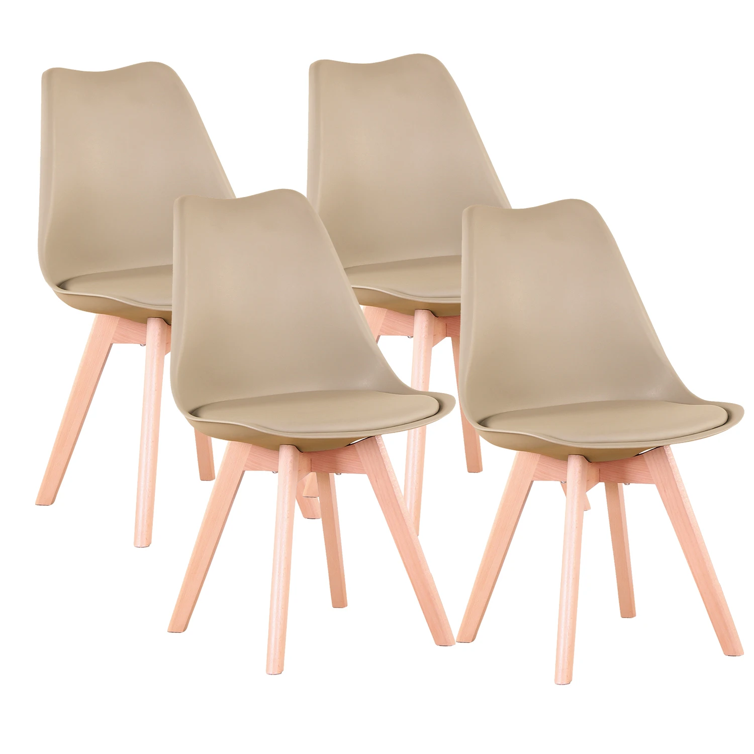 Ein Set mit 2/4/6 Mid-Century-Esszimmerstühlen, moderner DAW-Shell-Loungesessel aus Kunststoff mit Holzbeinen für die Küche, Büro, Schwarz