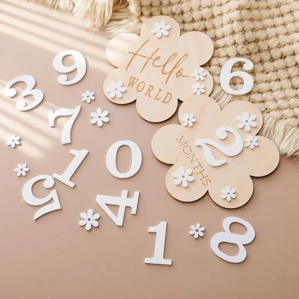 Newborn Baby Monthly Milestone Wooden Flower Plaque For 1-12 Months Birthday Photography Props, flower milestone card