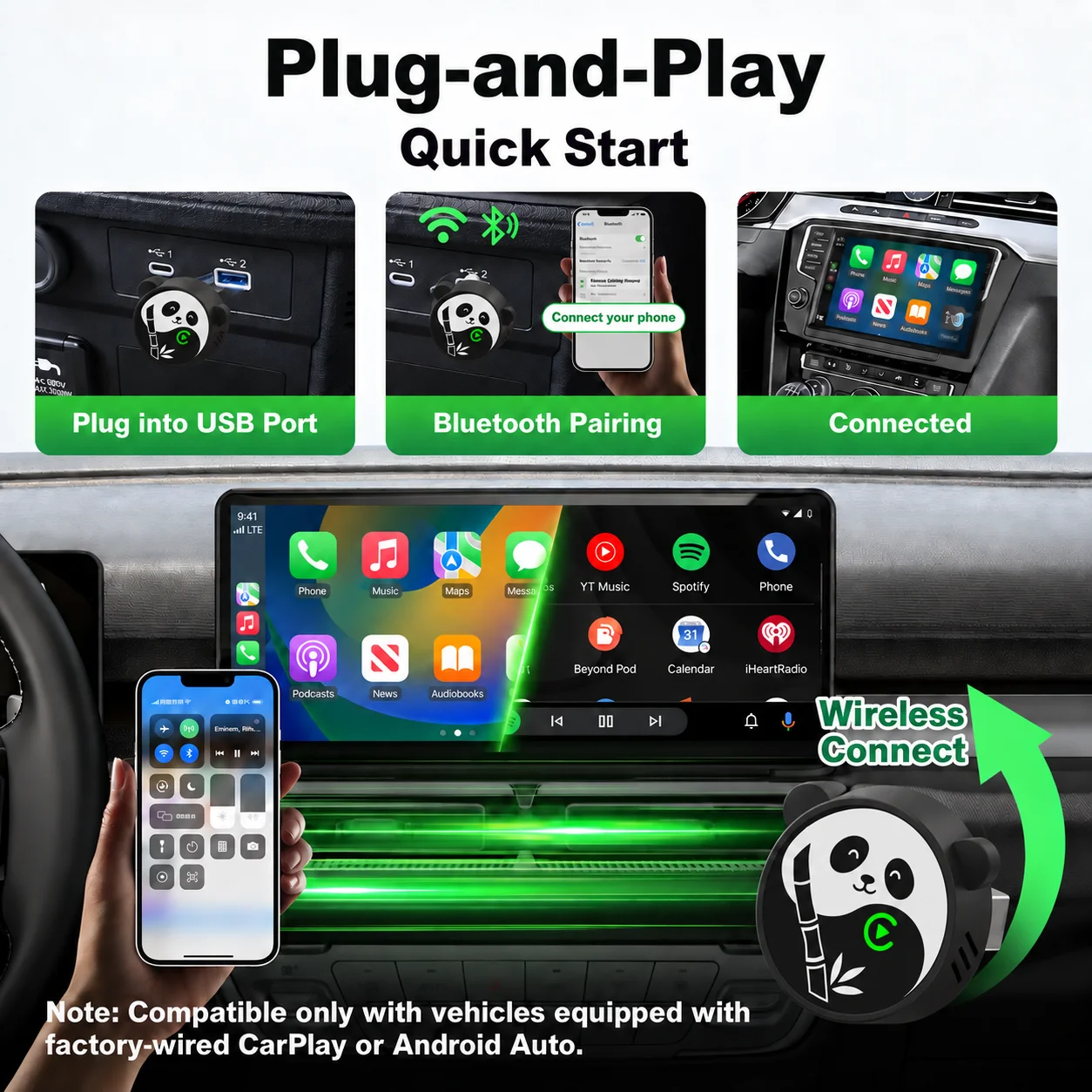 New Upgrade 2in1 Wireless CarPlay Mirror Link Adapter Plug & Play Instant Wired to Wireless Converter for OEM Wired CarPlay Cars