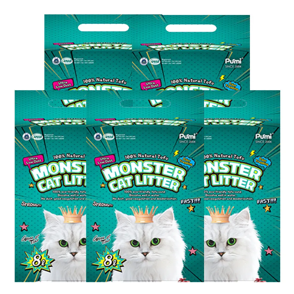 Purmi Monster Catter Cat Dust-free fine particles coagulated compressed tofu sand 8L 5 pieces green tea