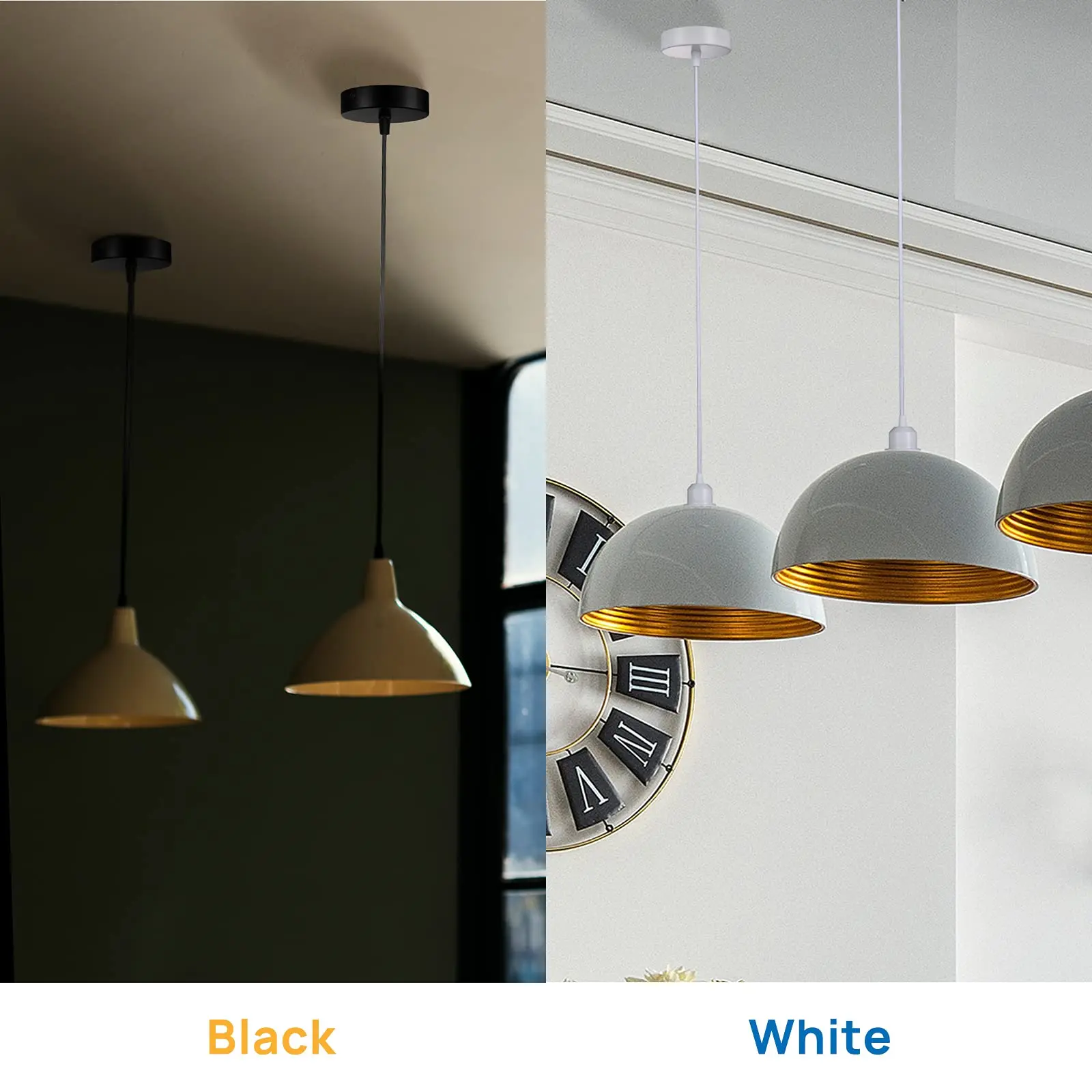 GANRILAND Black White 110V 220V Pendant Light 1M Base E26 E27 Lampholder Socket DIY Full-Tooth Morden Ceiling Haning Mini Light