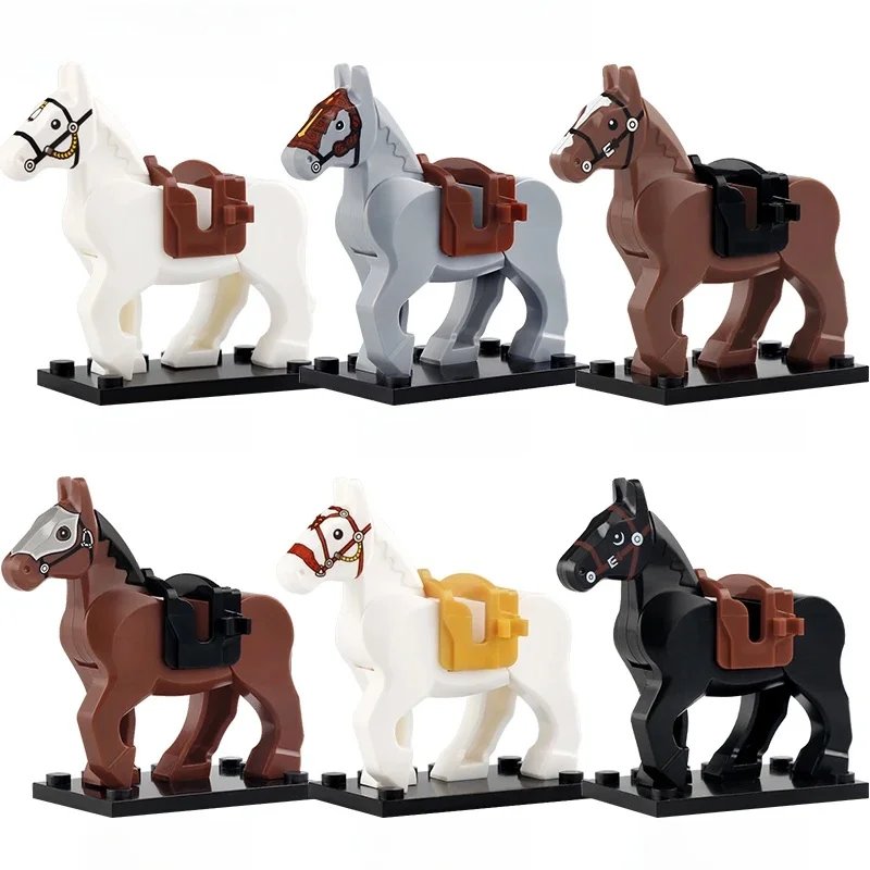 Blocs de construction de chevaux de guerre militaire médiéval, Mini figurines d'action anciennes, accessoires, jouet pour enfants, cadeau XP1011-XP1016