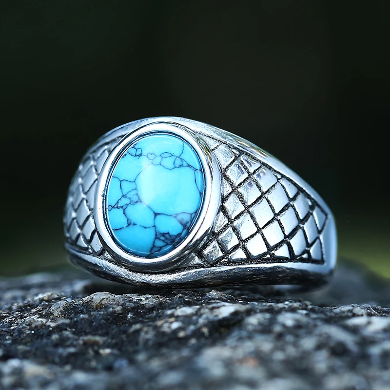 Dropshipping Fashion 2023 New Stainless Steel Round Blue Stone Ring For Man Women Party Couple Gift