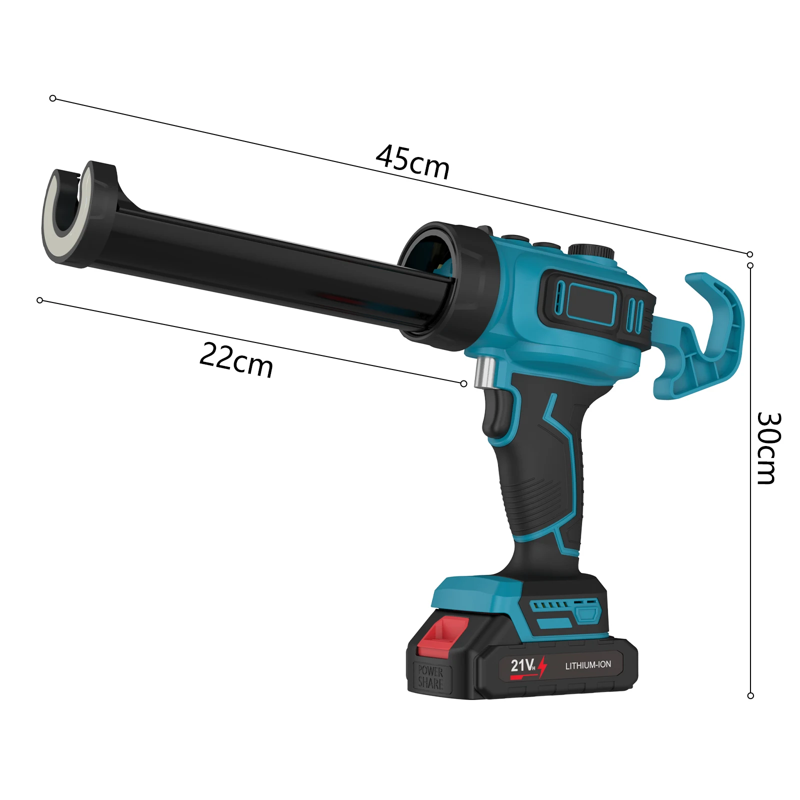 Image of Kabellose elektrische Glaskartuschenpistole, max. 300 kg Schubkraft, stufenlos regelbare Geschwindigkeit 8500-18500 U/min, automatische Rückwärtsfunktion, LED-Licht, passend für φ52×220mm