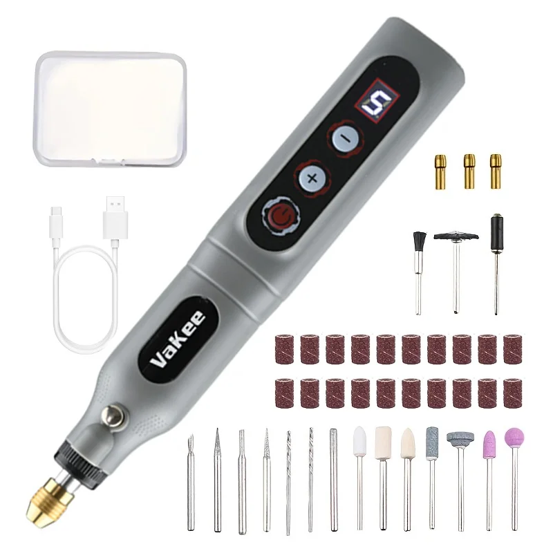 Vakee Rotary Tool 5‑Speed 5000‑18000RPM 1300mAh Rechargeable Mini Electric Grinding Pen Type‑C Charging 18CM Body Engra