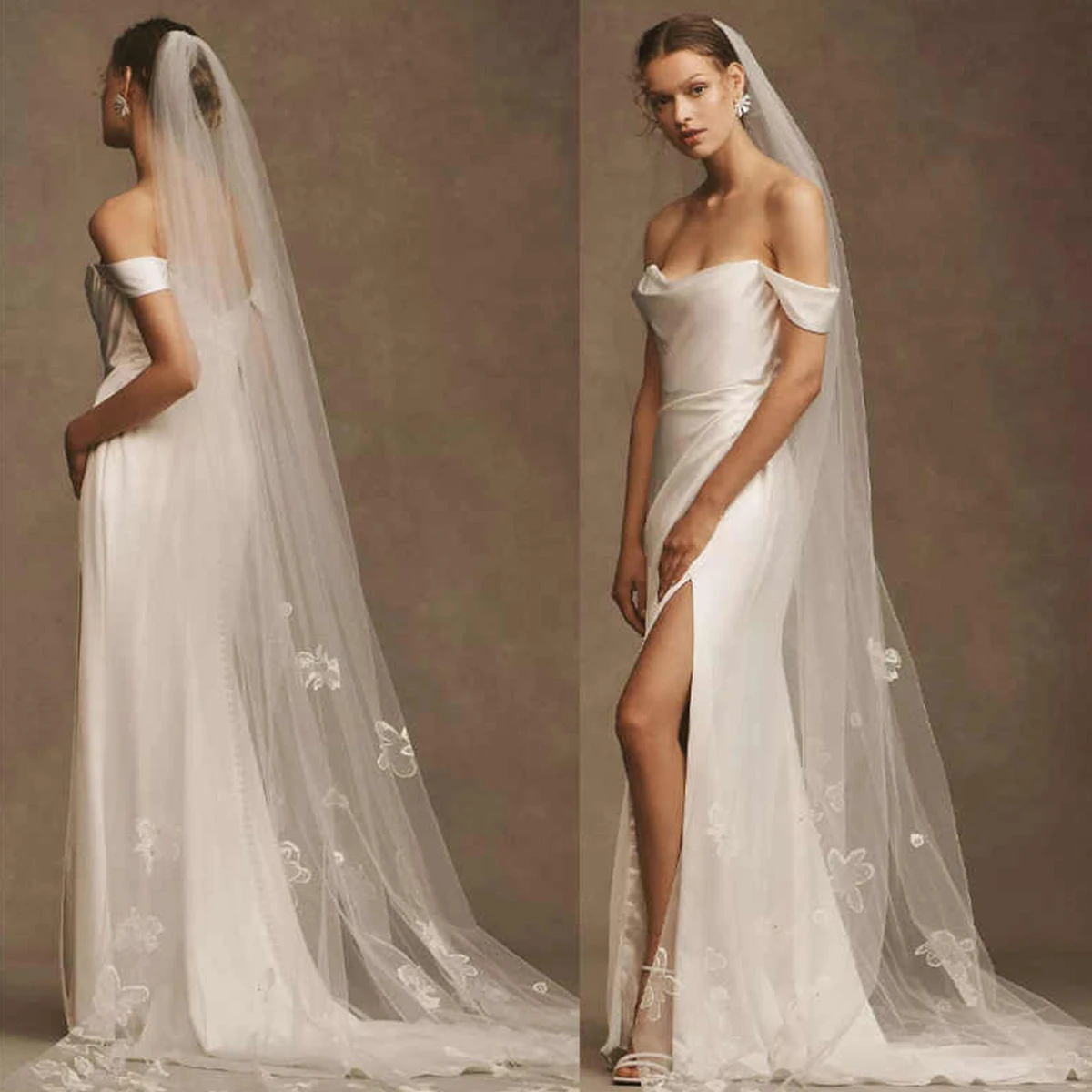 

Длинная кружевная свадебная фата принцессы, однослойная фата из тюля с 3D цветами и расческой, свадебные аксессуары