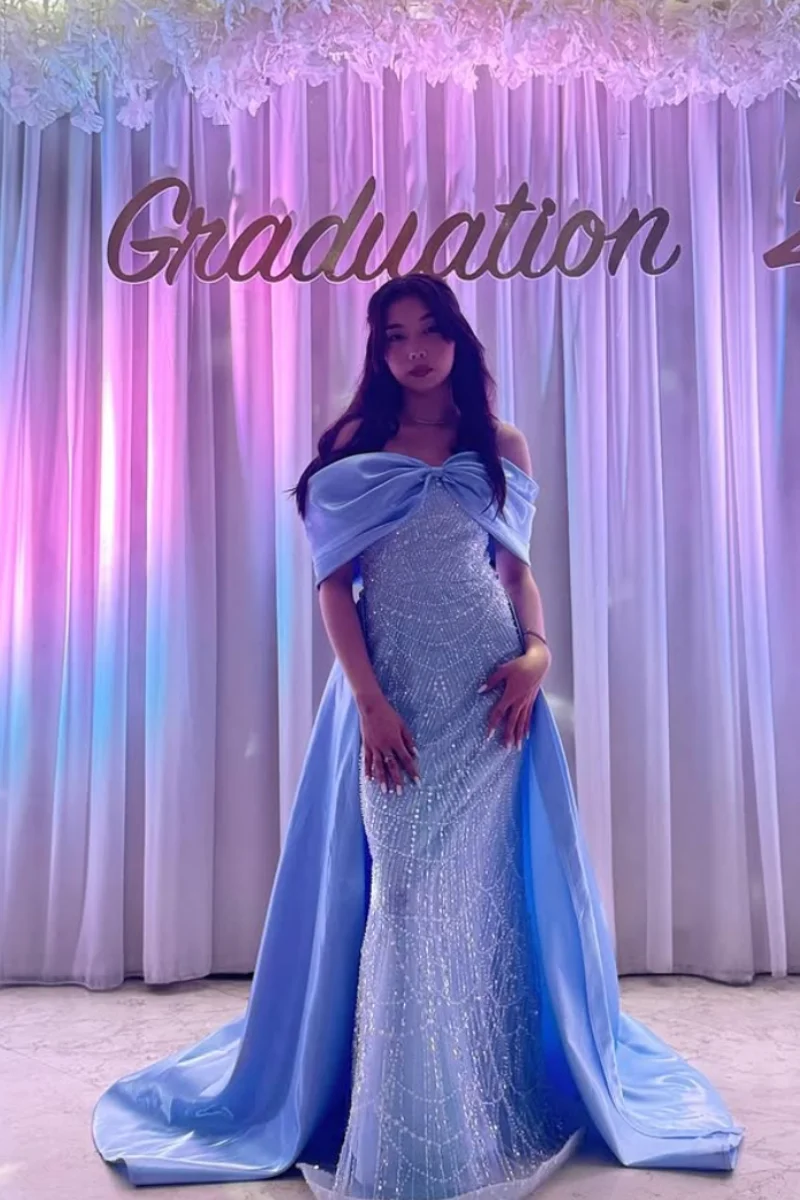Jessica tule frisado vestidos de noite de luxo azul cetim vestidos de baile senhoras elegantes فسات -.maverapersonalizado