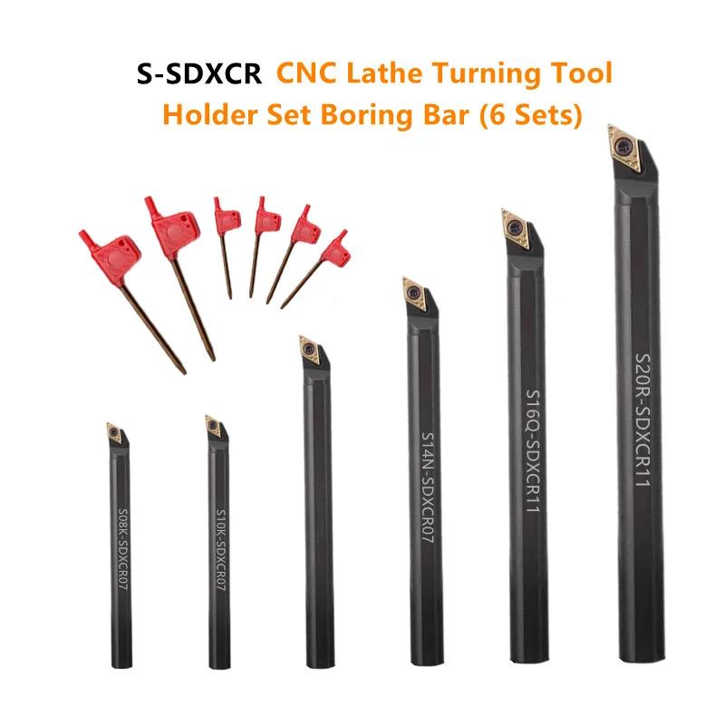 CORIT 6Sets S-SDXCR CNC Lathe Turning Tool Holders S08 S10 S12 S14 S16 S20 with Inserts DCMT07 / 11 for Internal Boring Turning