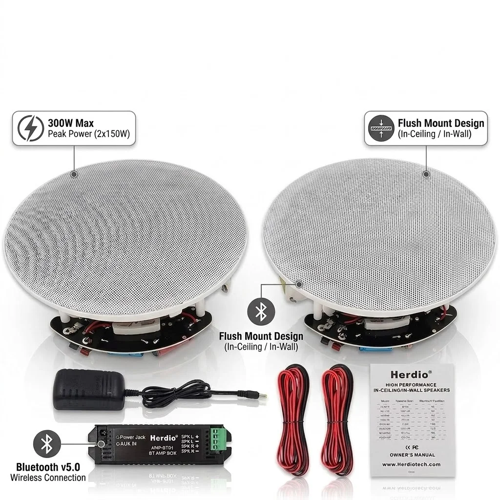 Herdio Bluetooth Ceiling Speakers 300W HIFI System