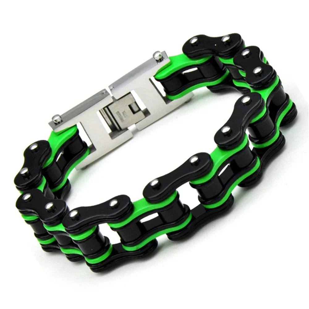 AliExpress Qiaonitu 16mm Heavy Punk Green Bicycle Bike Bracelets Hiphop Men Women Black Stainless Steel Biker Motorcycle Chain Bracelet Jewelry