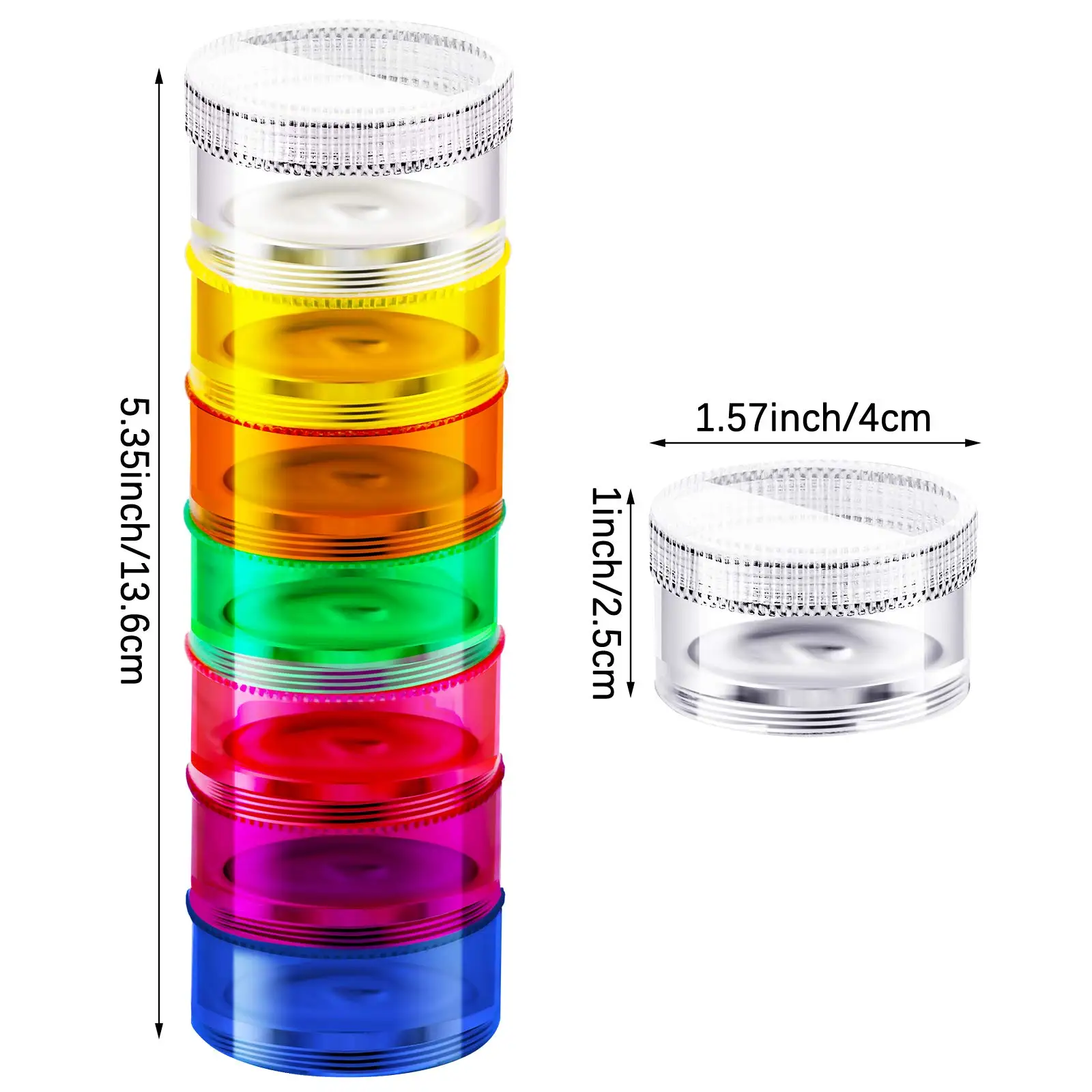 2-pack Rainbow Pill Organizer Case 7-daagse stapelbare torendoos Geneeskundeplanner Kleine koffer voor medicijnen, vitaminen en supplement