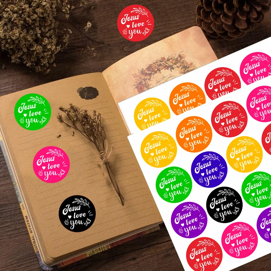 120Pcs Colorful “Jesus Loves You” Stickers – Faith Round Labels for Gifts, Envelopes, Cards, Scrapbooking & DIY